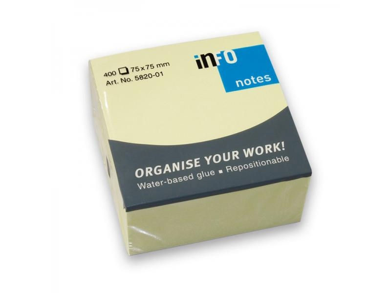 Info Sticky Note Cube 75 x 75mm - Yellow