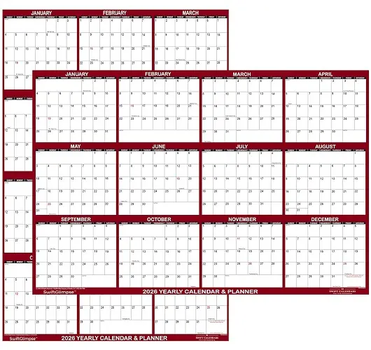 Dry Erase Yearly Planner  - 32"x48" Maroon