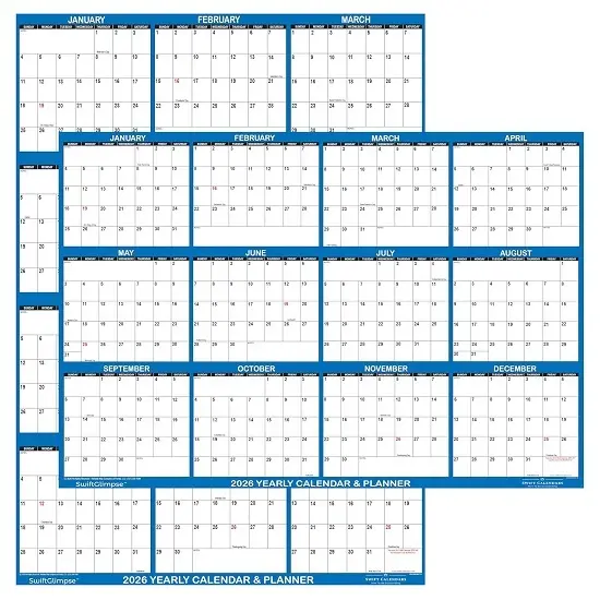 Dry Erase Yearly Planner - 32"x48" Navy 