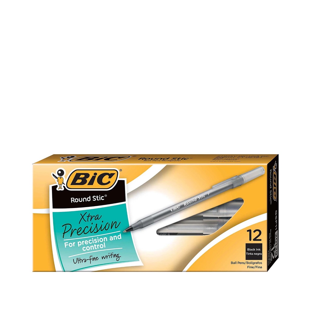 Ballpoint Pen Round Stic Fine - Black (Pack of 12)