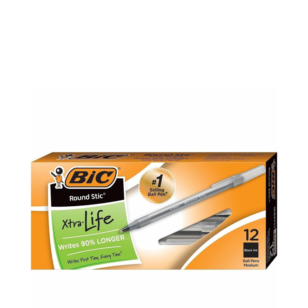 Ballpoint Pen Round Stic Medium - Black (Pack of 12)