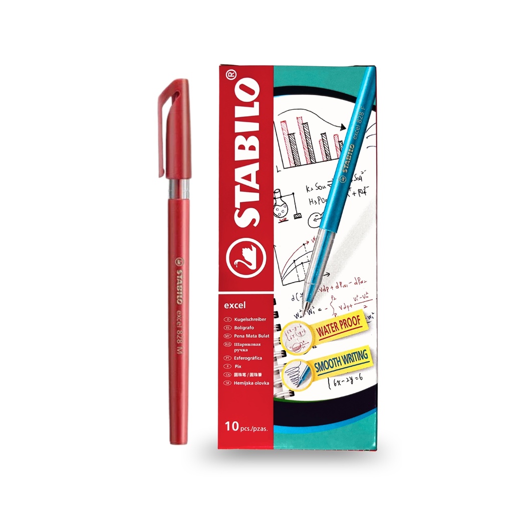 Ballpoint Pen Excel 828 Medium - Red (Pack of 10)