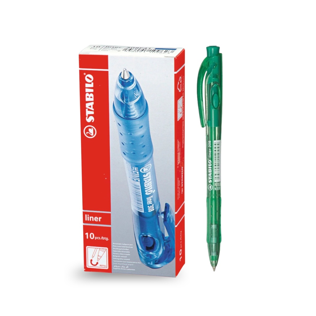 Ballpoint Pen Liner 308 Retractable Medium - Green (Pack of 10)