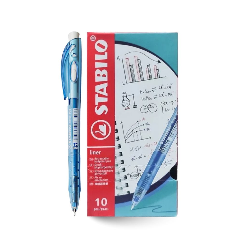Ballpoint Liner 308 Retractable Fine - Blue (Pack of 10)