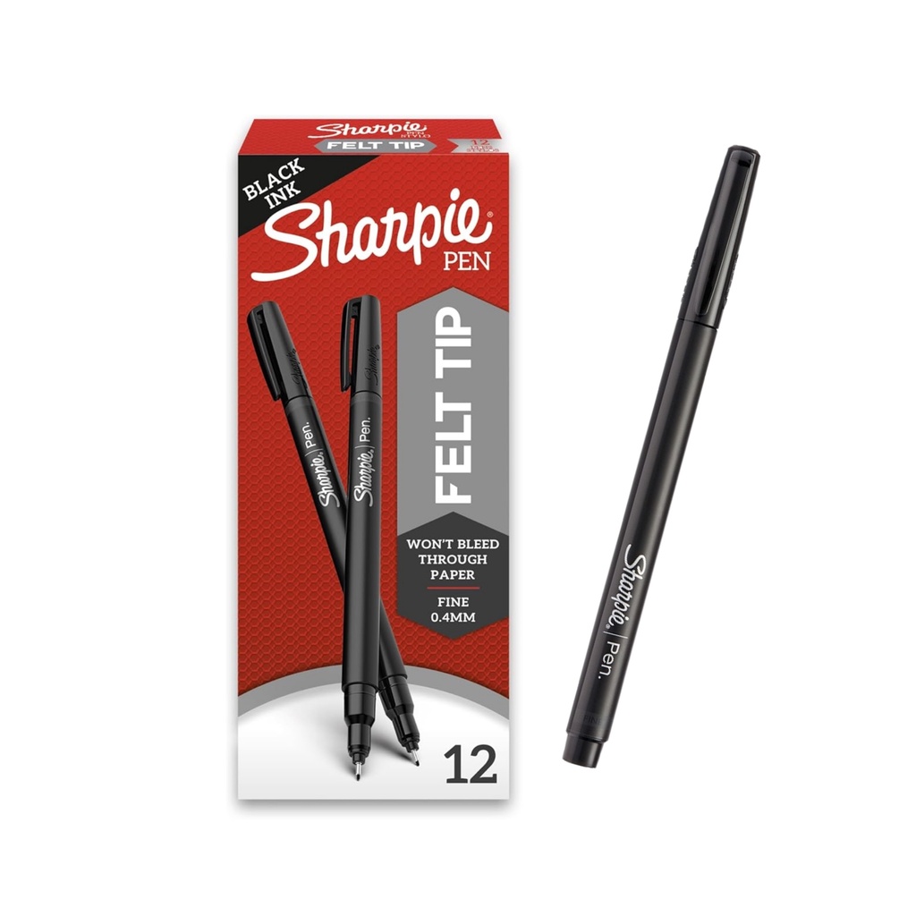 Felt-Tip Sharpie Pen - Fine Black (Pack of 12)