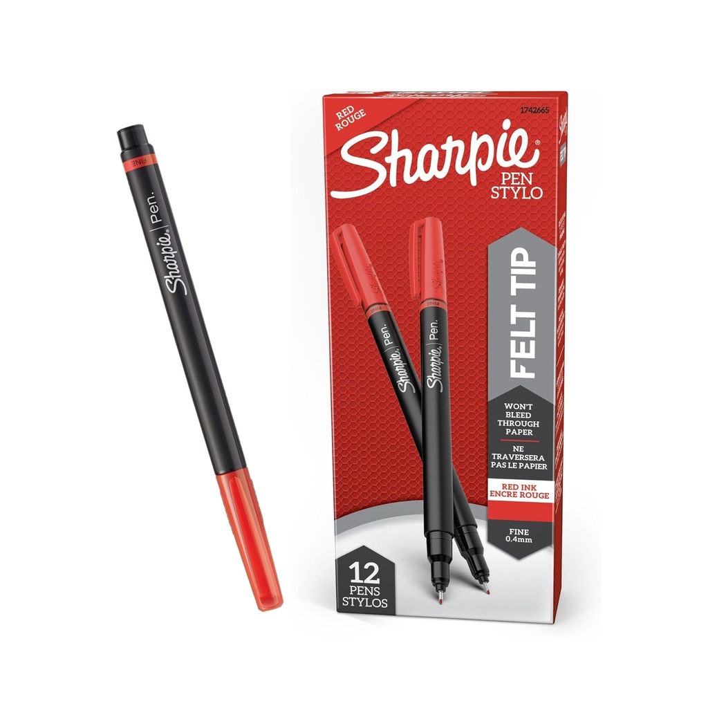 Felt-Tip Sharpie Pen - Fine Red (Pack of 12)