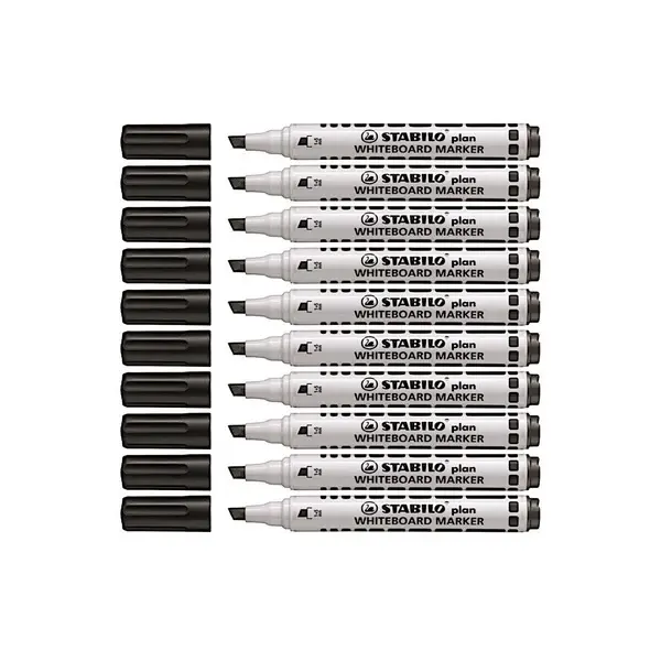 Stabilo Plan Whiteboard Marker - Chisel Black (Pack of 10)