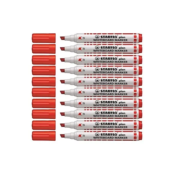 Stabilo Plan Whiteboard Marker - Chisel Red (Pack of 10)