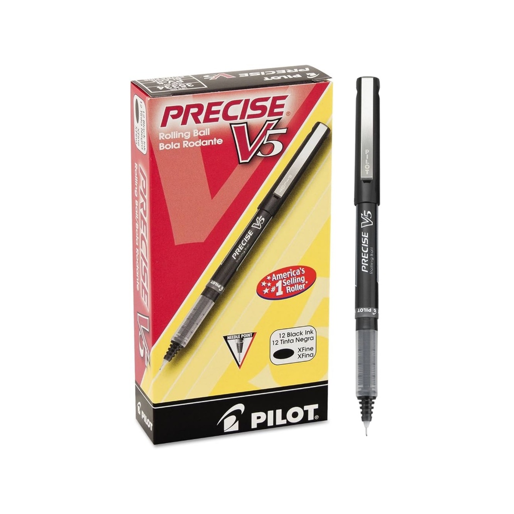 Pilot Precise V5 Rolling Ball - Black (Pack of 12)