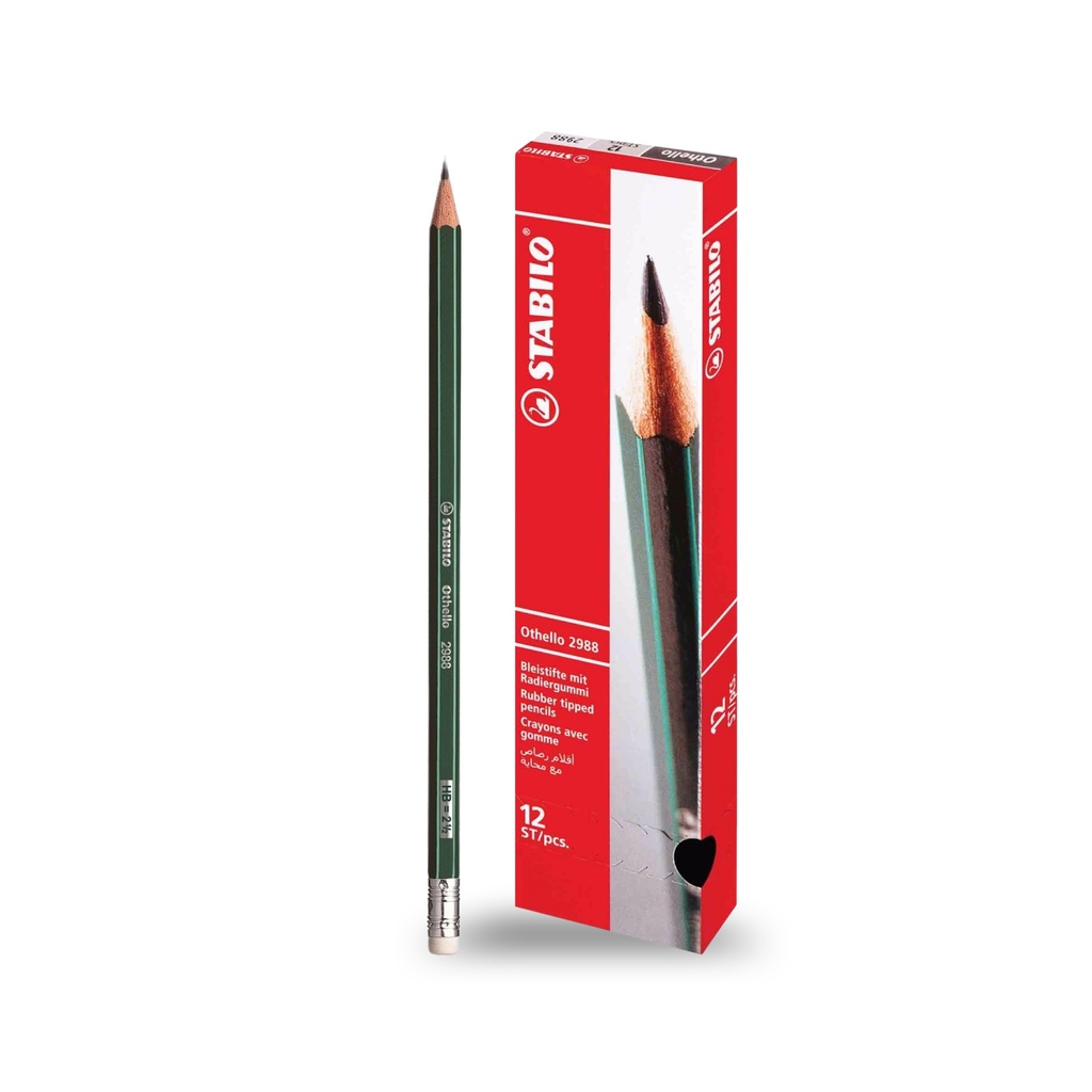 Stabilo Othello 2988 Pencil HB Rubber Tip Green (Pack of 12)