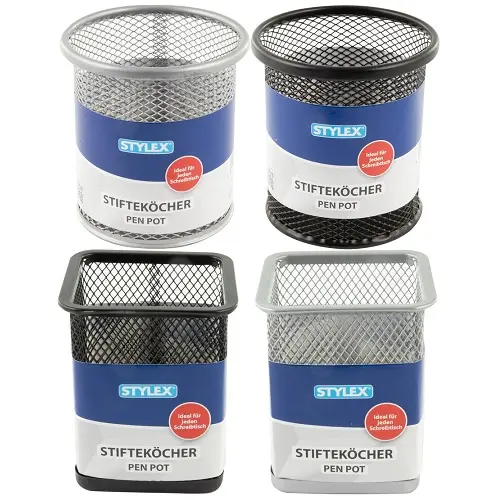 Stylex Pencil Cup - Assorted Round/Square Black-Silver