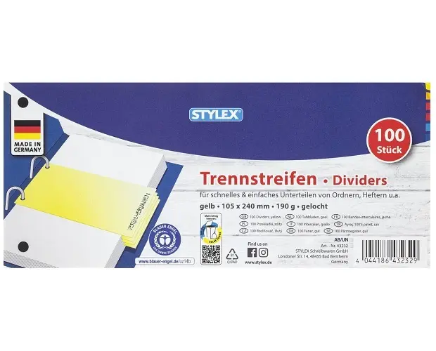 Stylex Dividing Cards - Yellow
