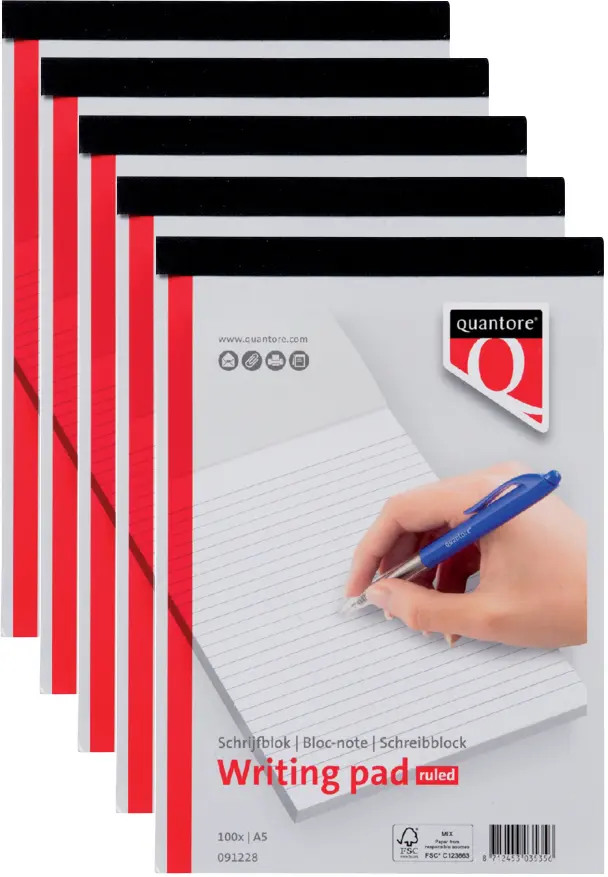 Ruled A5 Writing Pad Quantore (Pack of 5)