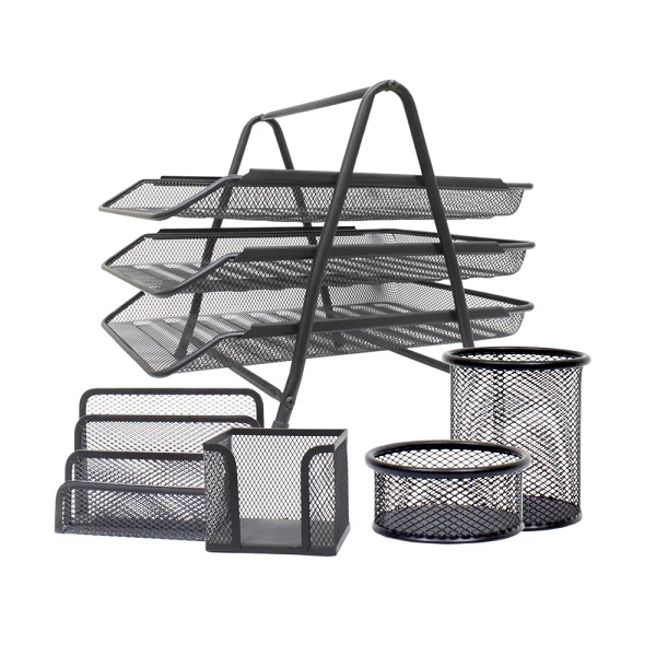 Office Set Mesh Black 3 Trays (5 Pcs Set)