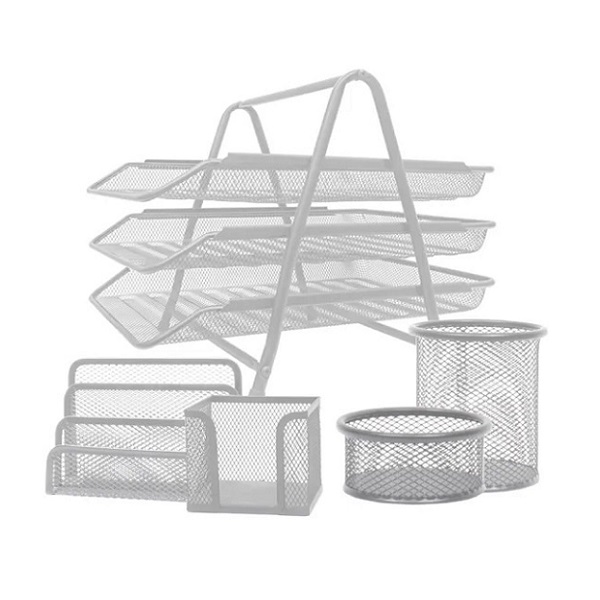 Office Set Mesh Silver 3 Trays (5 Pcs Set)