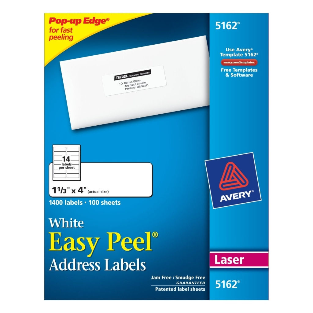 Avery 5162 White Address Labels 1 1/3" x 4" 