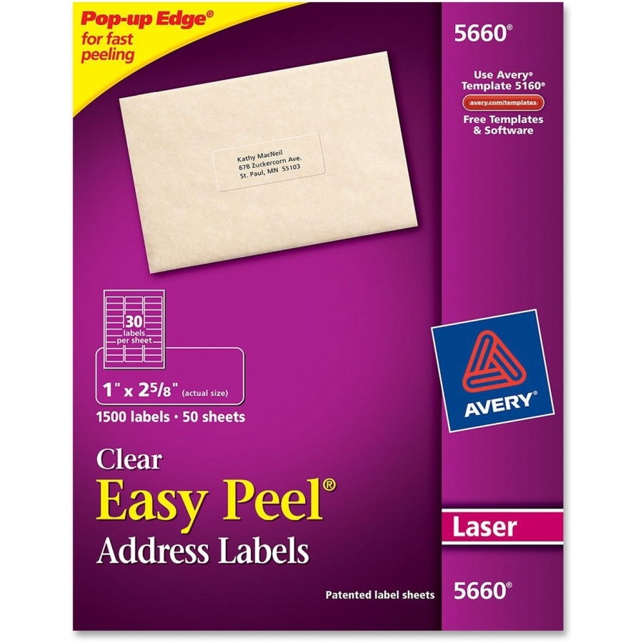 Avery 5660 Clear Address Labels 1" x 2 5/8" 