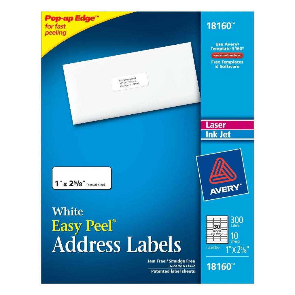 Avery 18160 White Address Labels 1" x 2 5/8" 