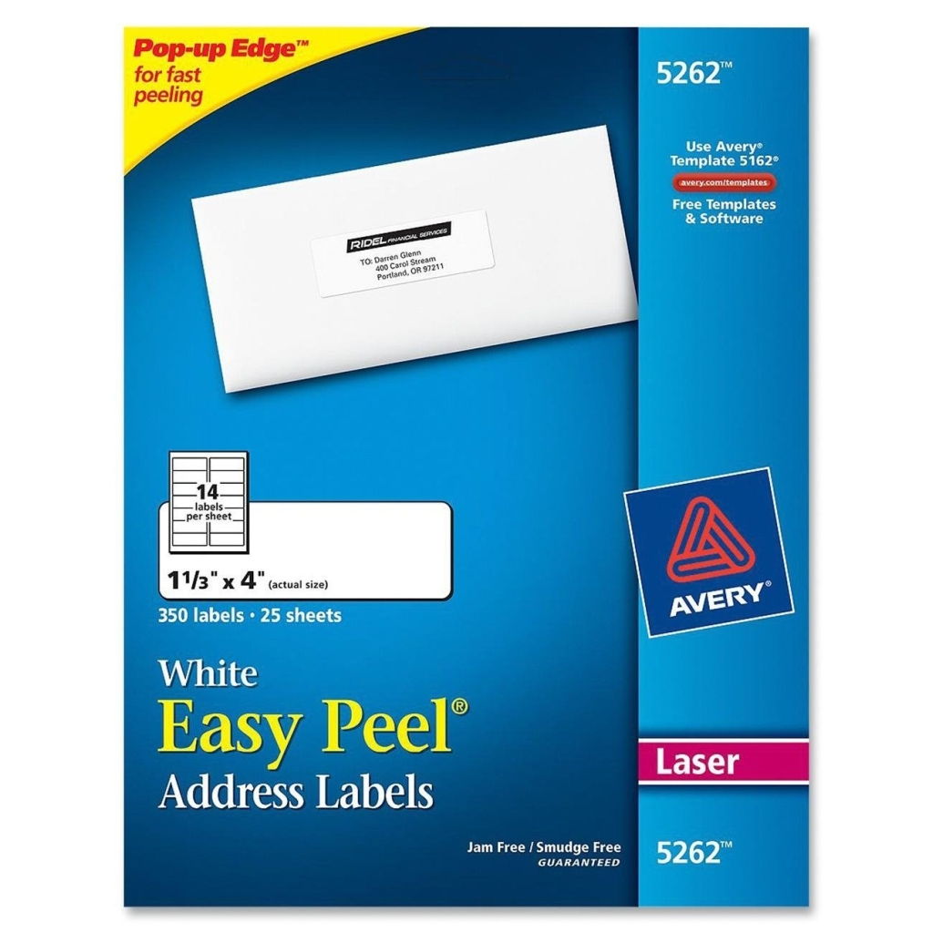 Avery 5262 White Address Labels 1 1/3" x 4" 