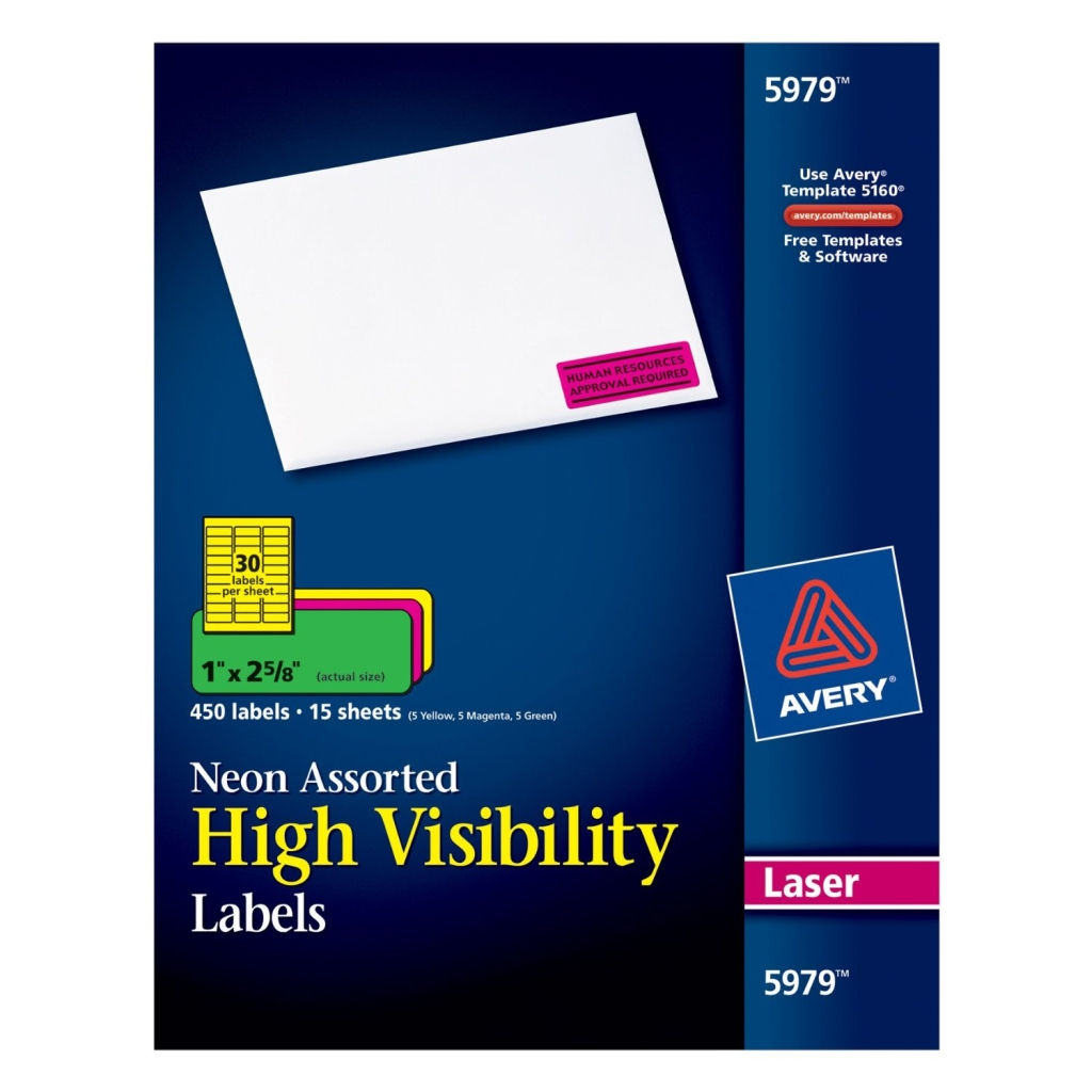 Avery 5979 High Visibility Labels 1" x 2 5/8" - Assorted Neon 