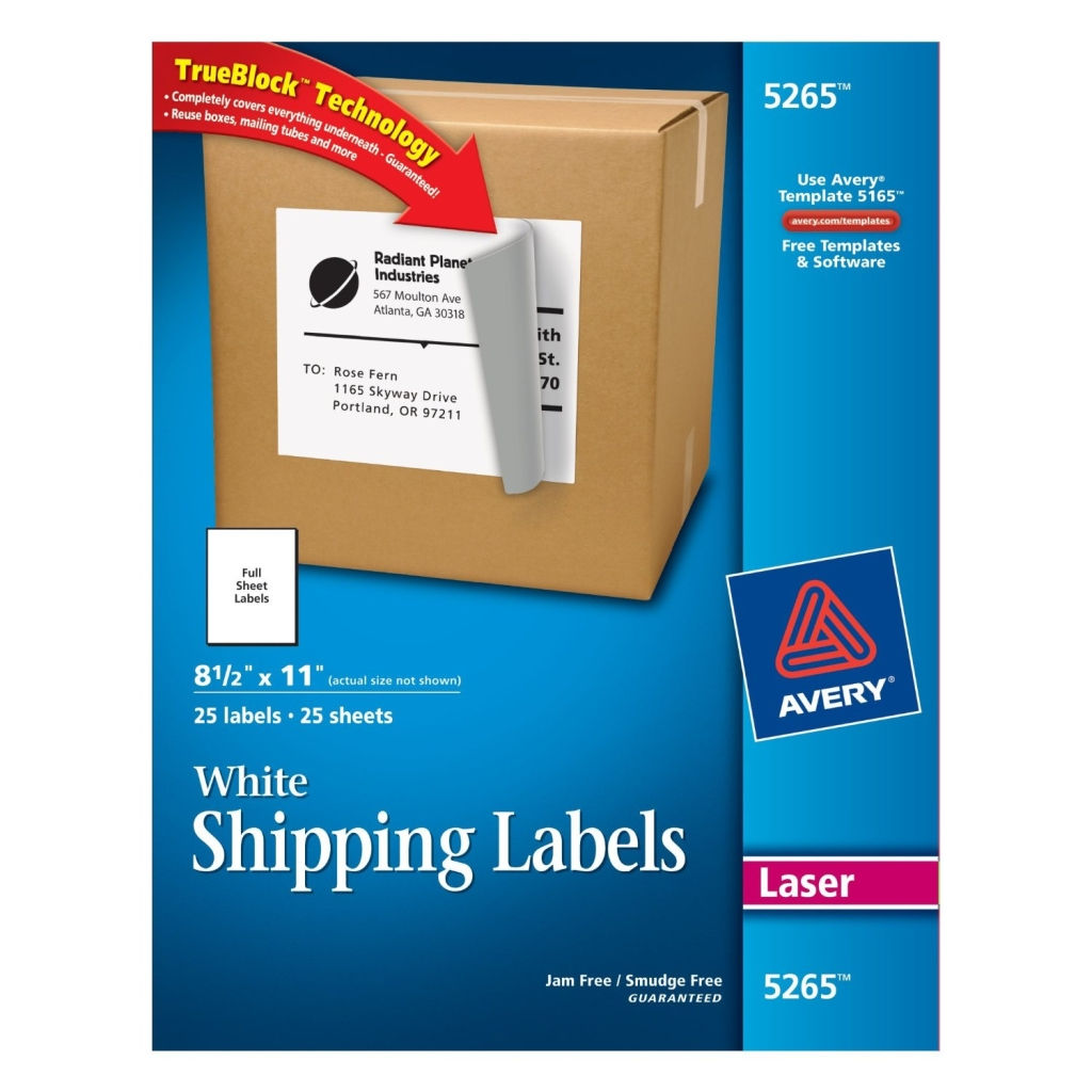 Avery 5265 White Shipping Labels 8.5" x 11" 