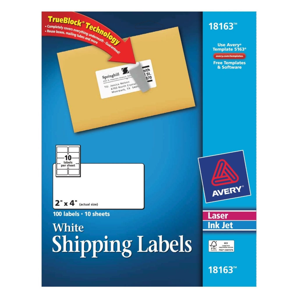Avery 18163 White Shipping Labels 2" x 4" 