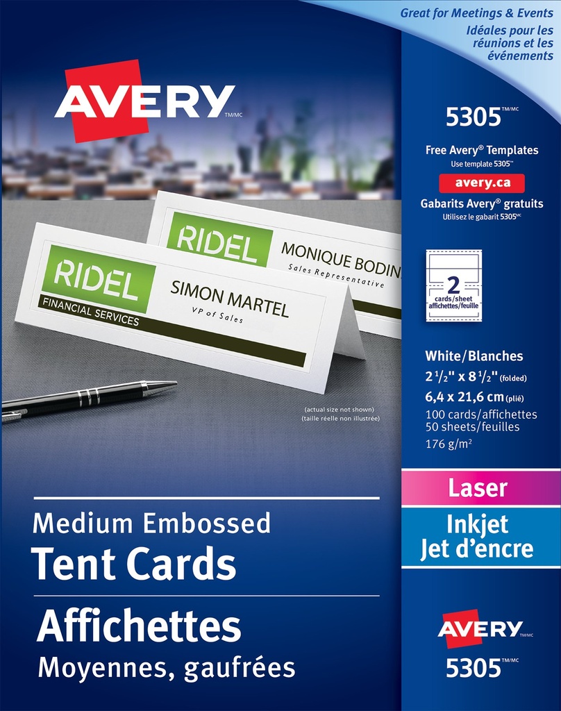 Avery 5305  Medium Tent Cards 2 1/2" x 8 1/2" 