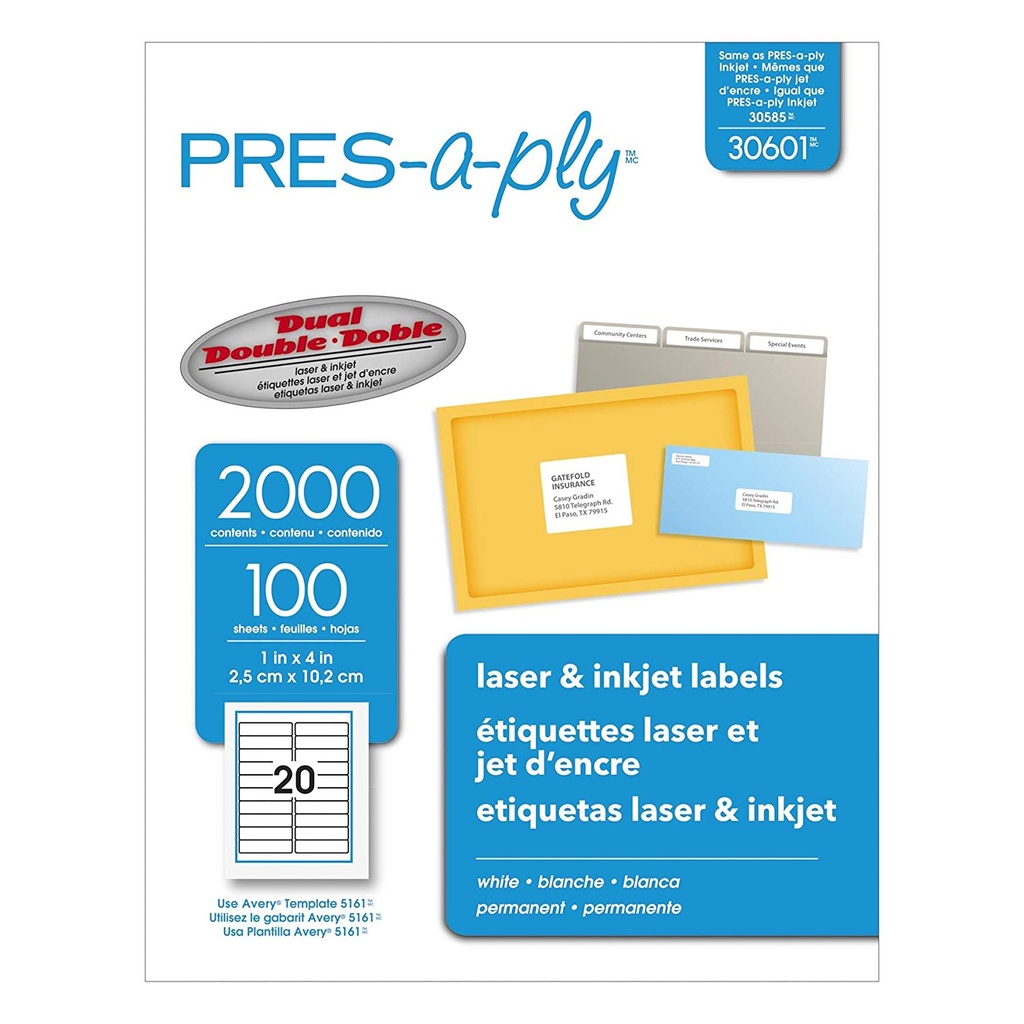 Pres A Ply 30601 White Address Labels 1" x 4" 