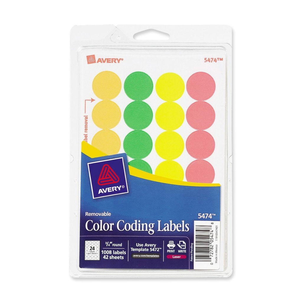 Color Coding Labels 5474 Ass. Neon - 3/4" Round