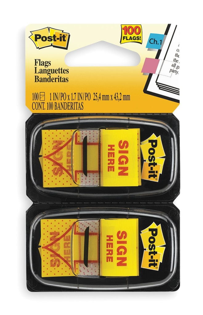 Post It Sign Here Message Flags - Yellow