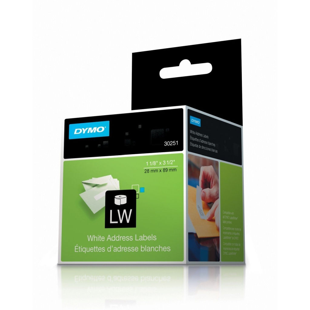 Dymo 30251 LW White Address Labels 1 1/8" x 3 1/2" 