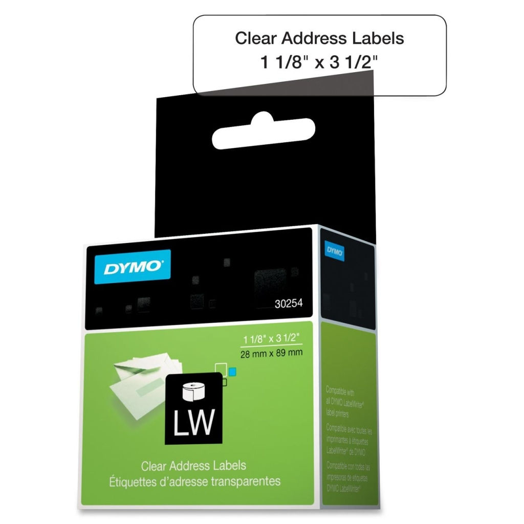 Dymo 30254 LW Clear Address Labels 1 1/8" x 3 1/2" 