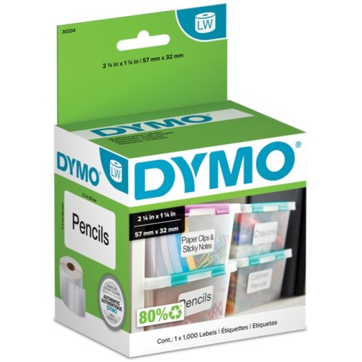 Dymo 30334 LW White All Purpose Labels 2 1/4"  X 1 1/4" 