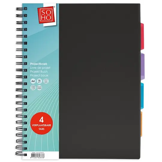A4 Project Book 240 Pages - 4 Tabs Black