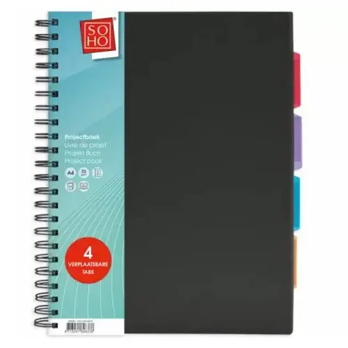A4 Project Book 400 Pages - 4 Tabs Black