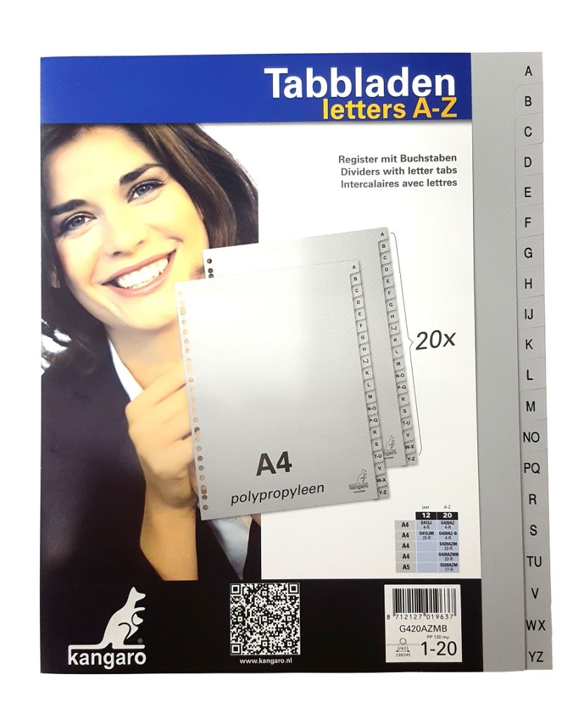 A4 PP Index Divider Wide - Gray Alphabetic Tabs