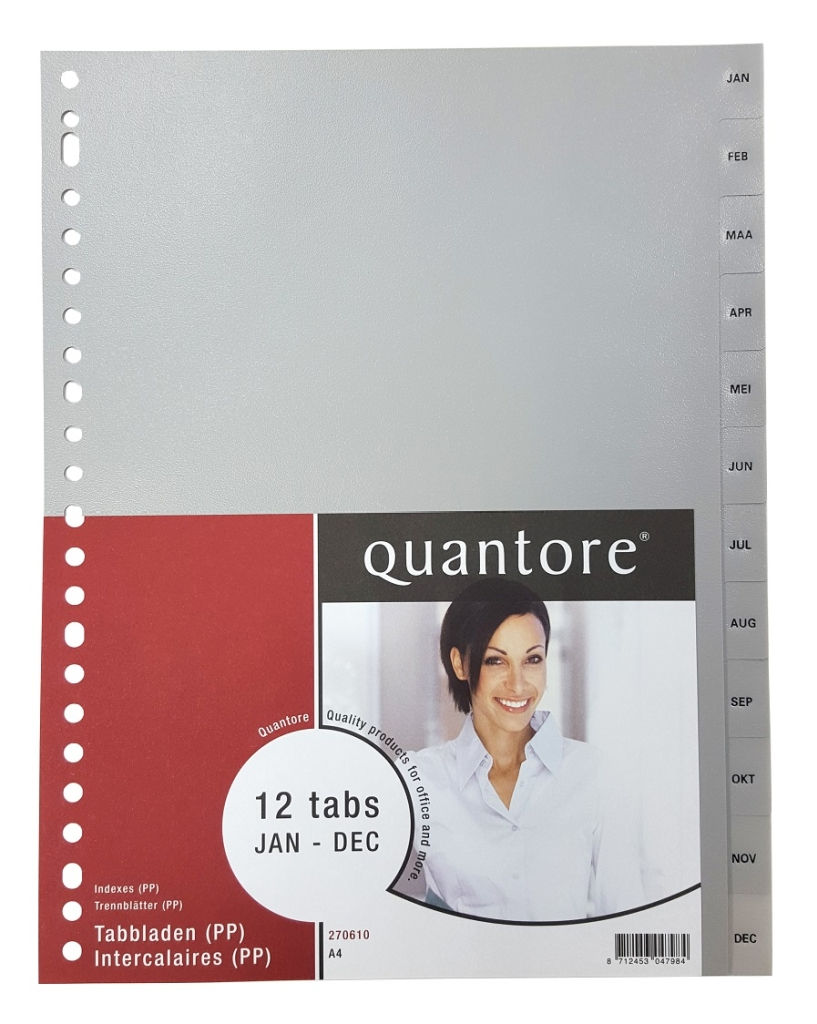 A4 Quantore PP Index Divider Gray - Monthly Tabs