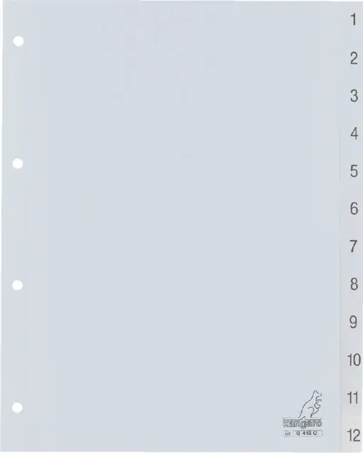 A4 PP Index Divider Gray - Numbered Tabs 1-12