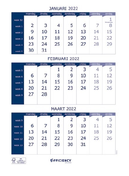Ryam Three Month View Calendar