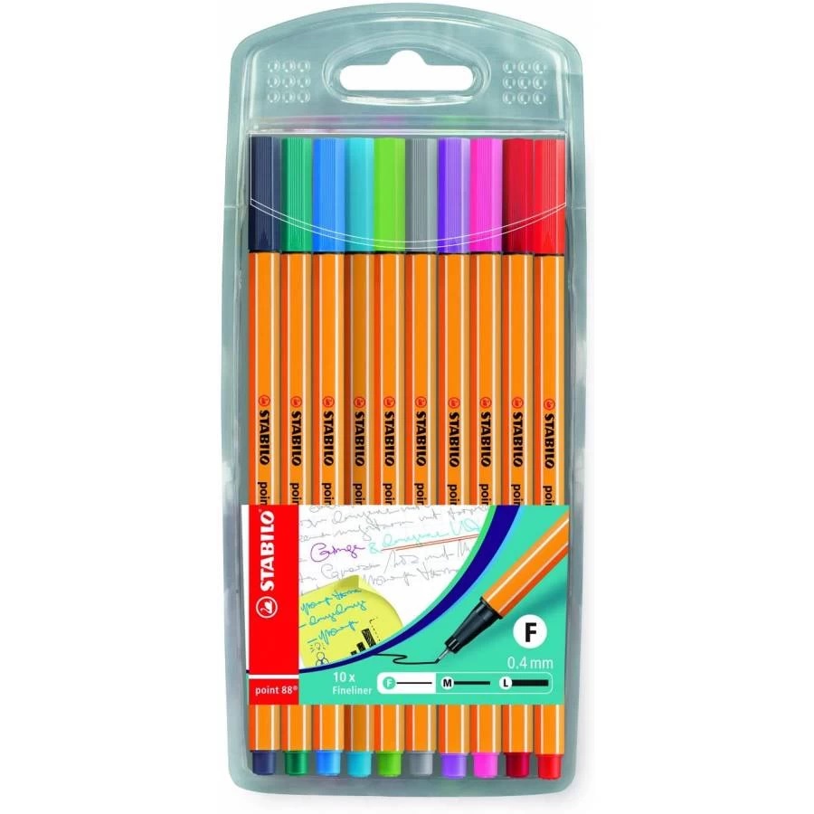 Fineliner Point 88 Stabilo - 10 Assorted Colors