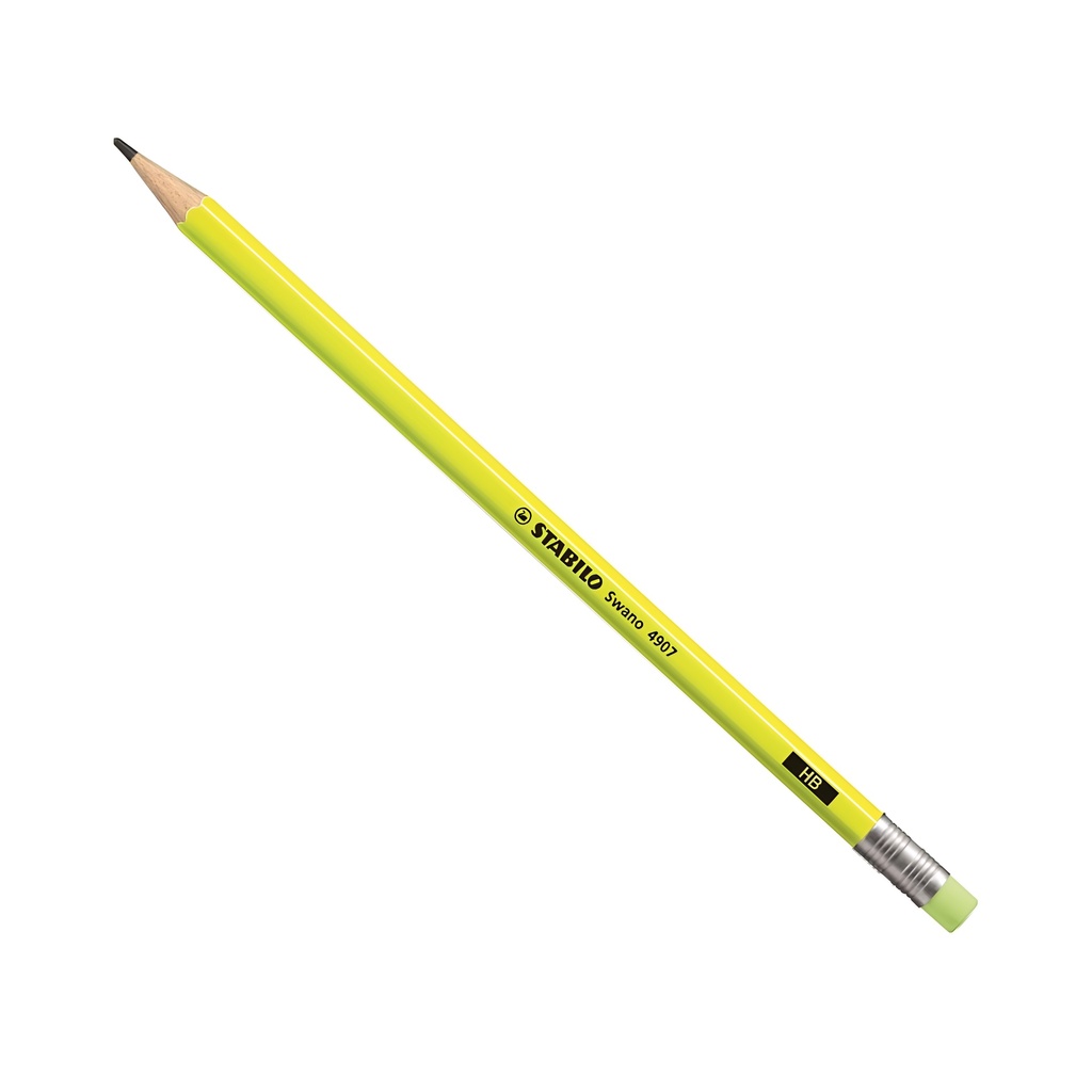 Stabilo Swano 4907- Neon Yellow Pencil HB  Rubber Tip