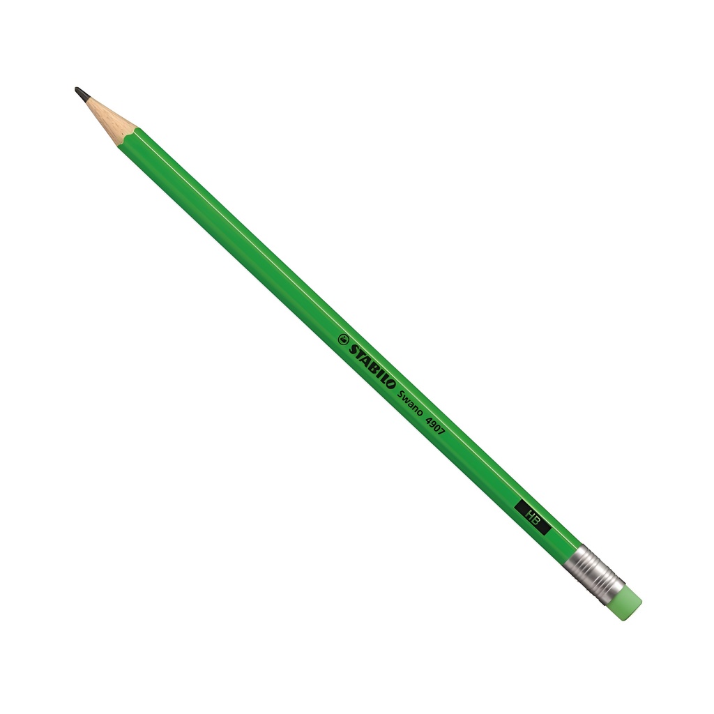 Stabilo Swano 4907- Neon Green Pencil HB Rubber Tip