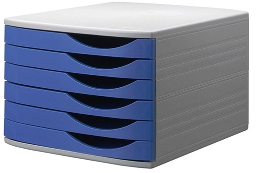 [3PBBT0004] Closed 6-Drawer Desktop Set Light Gray & Blue