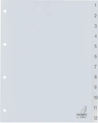 [3RBTB1003] A4 PP Index Divider Gray - Numbered Tabs 1-12