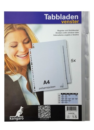 [3RBTB1502] A4 PP Index Divider Gray - 5 Tabs Incl. Transparent Window