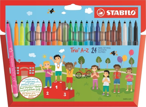 [3PEFB1016] Fibre-Tip Pen Trio A-Z Stabilo - 24 Assorted Colors 