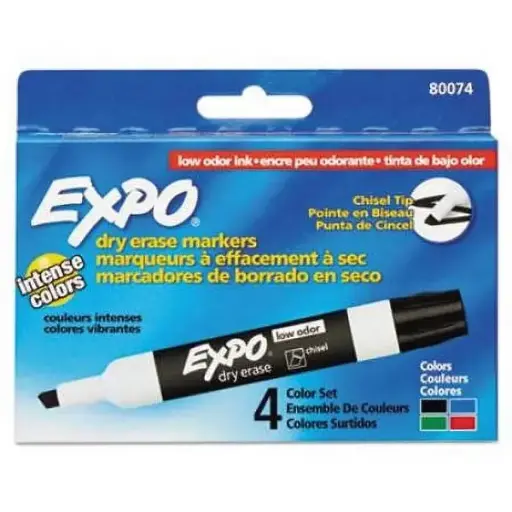 [3PEMK6012] Expo Dry Erase Marker - 4 Assorted Colors Chisel