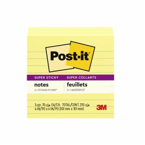 [3SNNE1520] Ruled Post It Notes - Yellow