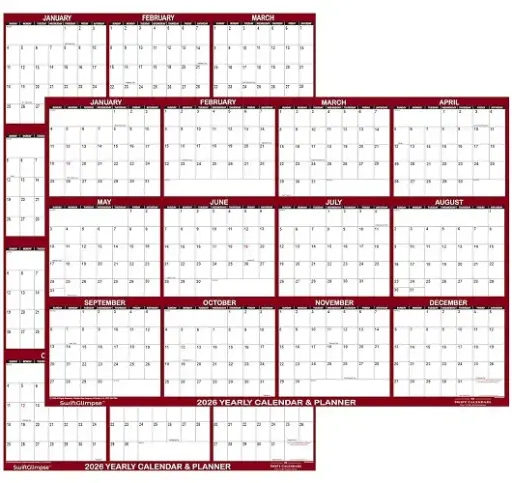 [3YRCA0068] Dry Erase Yearly Planner  - 32"x48" Maroon