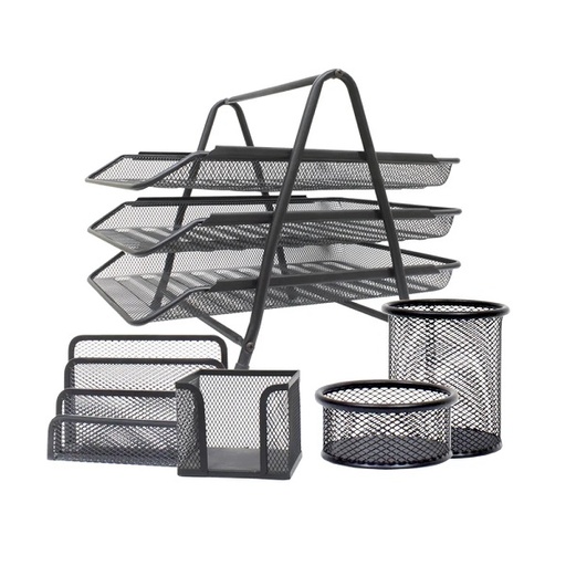 [3DASB0014] Office Set Mesh Black 3 Trays (5 Pcs Set)